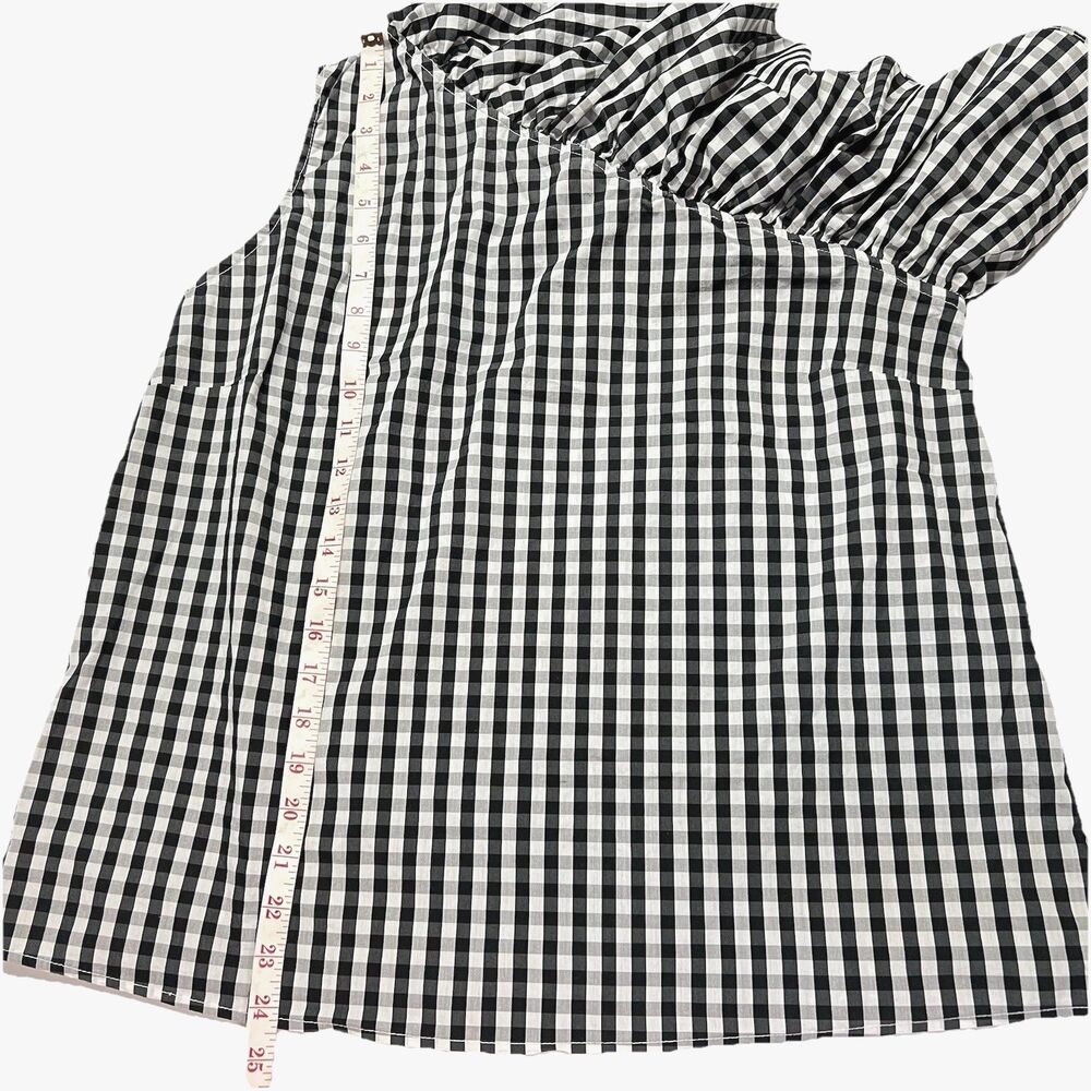 Halogen Women's One Shoulder Ruffle Accent Gingham Top Size Large Black & White - Picture 10 of 11
